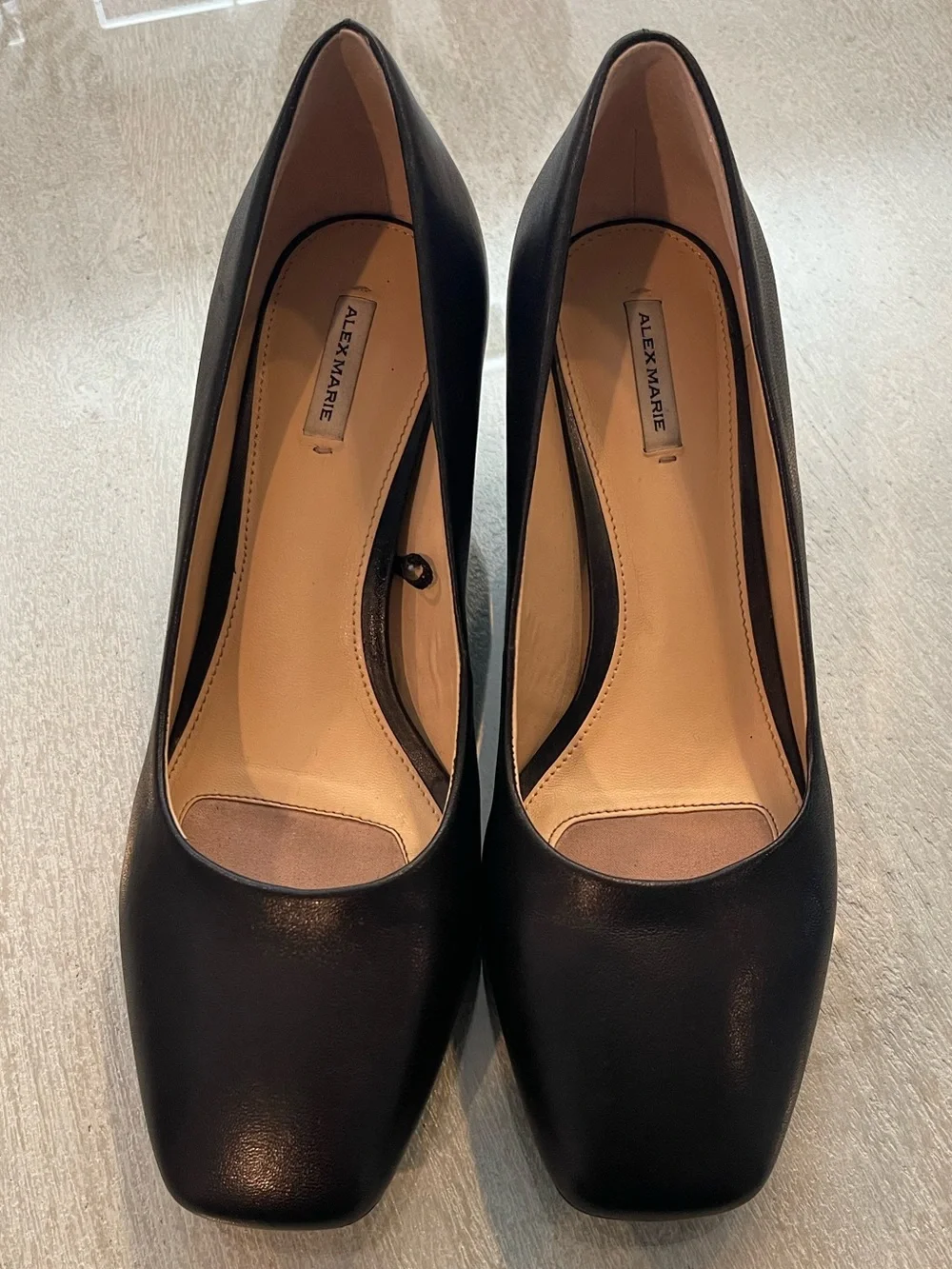 Alex Marie Black Square-Toe Leather Pumps